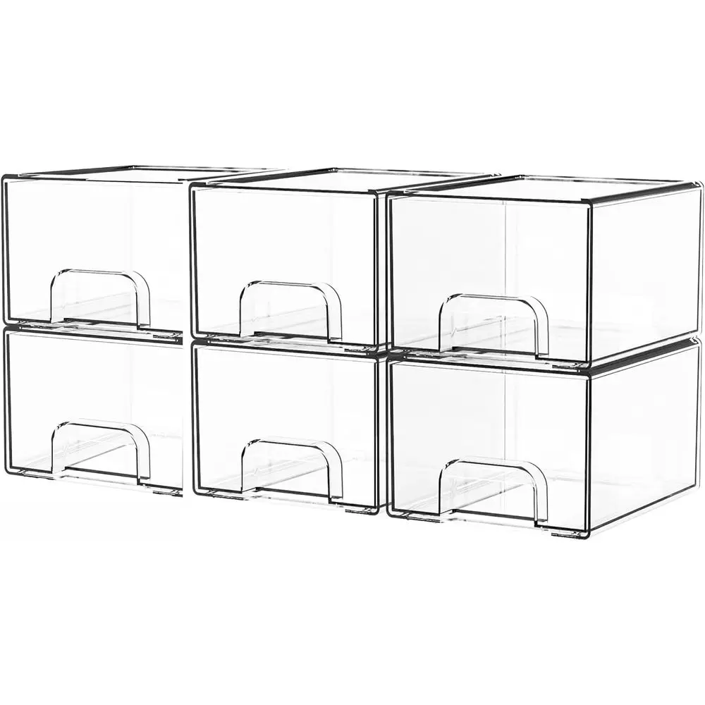 

Small Stackable Storage Drawers, 4.4 Inch Tall Acrylic Clear Bins for Bathroom Vanity, Undersink, Pull Out Organizers, Beauty, M