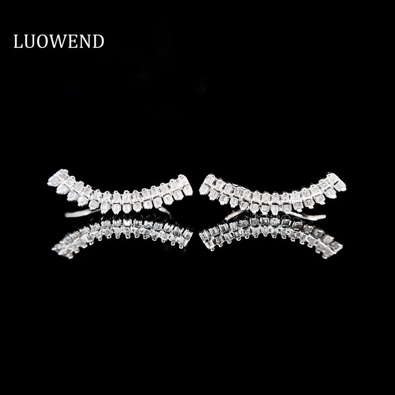 

LUOWEND 18K White Gold Earrings Shiny Smile Design 0.20carat Real Natural Diamond Hoop Earrings for Women Christmas Gift