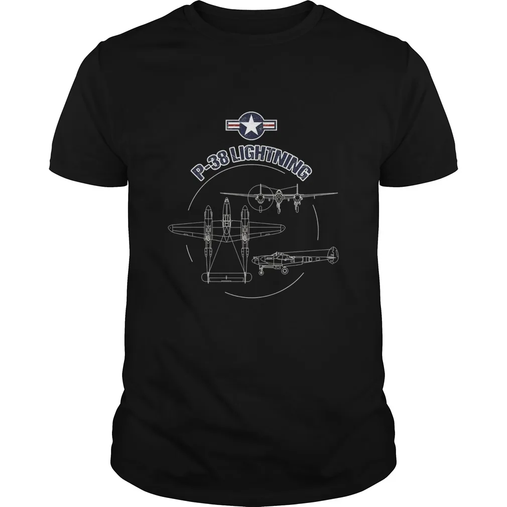 USAF Warbird P-38 Lightning Fighter Aircraft T Shirt. New 100% Cotton Short Sleeve O-Neck Casual T-shirts Loose Top Size S-3XL