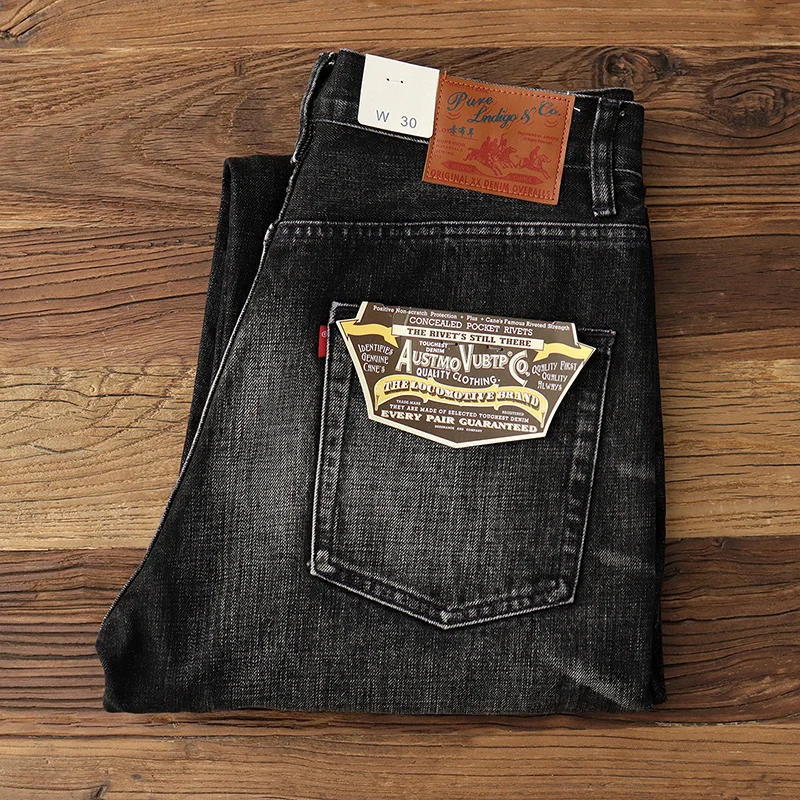 赤耳ジーンズメンズヘビーストレートルーズブラックウォッシュ肥厚アメリカンレトロカジュアルパンツ春と秋の新モデル
