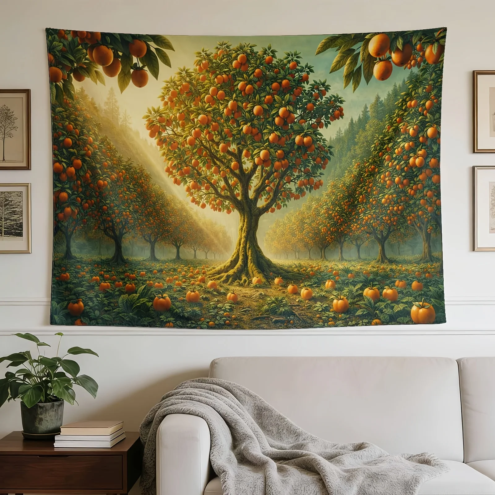 Rustic Citrus Tree Tapestry Wall Hanging Golden Orange Grove Nature Art Print Large Polyester Home Decor Decoration for Living R
