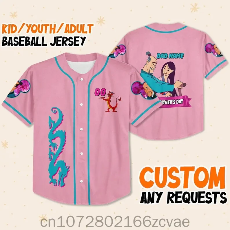 New Summer Disney Mulan  Baseball Jersey Outdoor Sports Style Casual Jersey Men's And Women's Custom Name T-Shirt