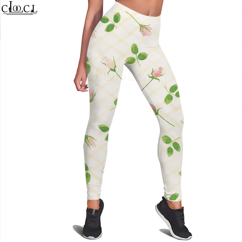 CLOOCL Fashion Casual News Workout Trousers Women Seamless Legging Pink Rose Print Legins Pants Clothing