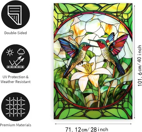 Stained Glass Hummingbird House Flag 28x40 Double Sided Large Decorative Flag... OOV IIC