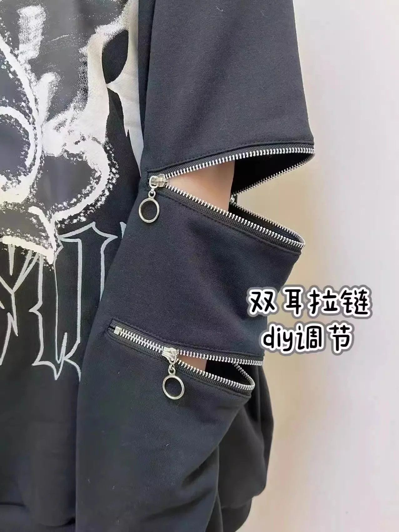 Cartoon Print Long Sleeve Sweatshirt Women Autumn Cute Subculture Anime Double Zipper Long Sleeve Round Neck Sports Shirt Tops