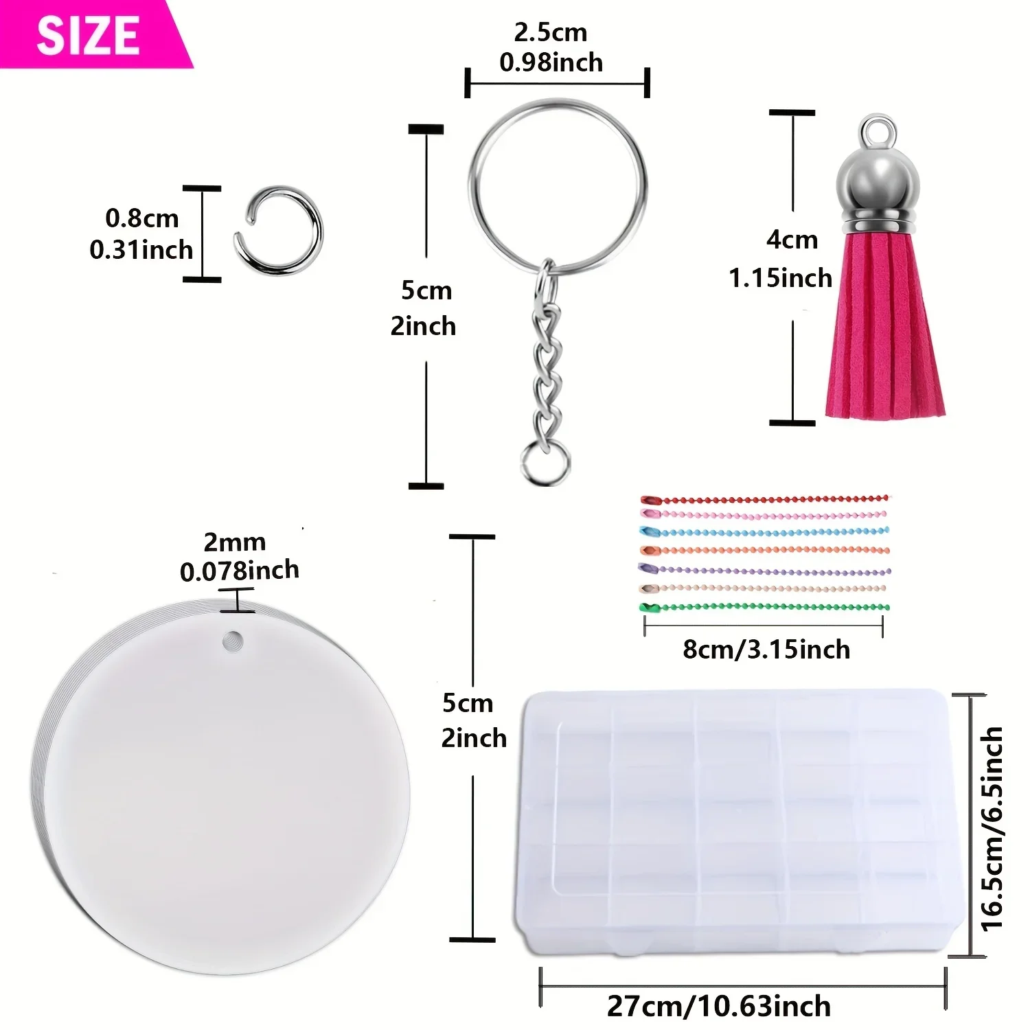 351pcs Sublimation Acrylic Ornament Blanks,DIY Clear Keychains Vinyl Kit,Including 1pc 15Grid Storage Box 100 Round Circle