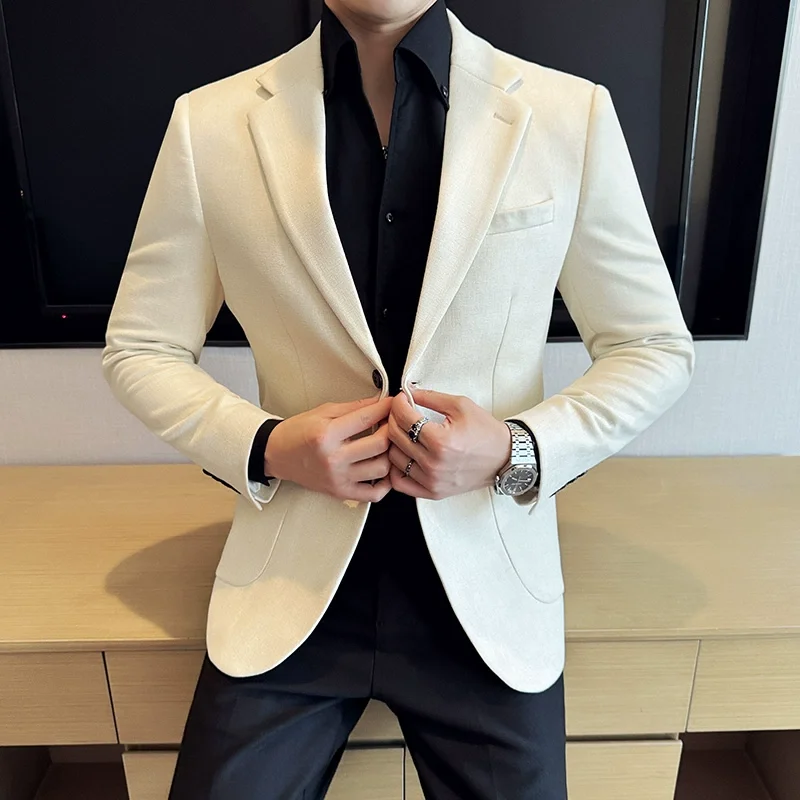 Vintage Suede Line Striped Fashion Suit Jacket 2024 New High-end Luxury Business Office Slim Fit Social Wedding Party Dress Coat