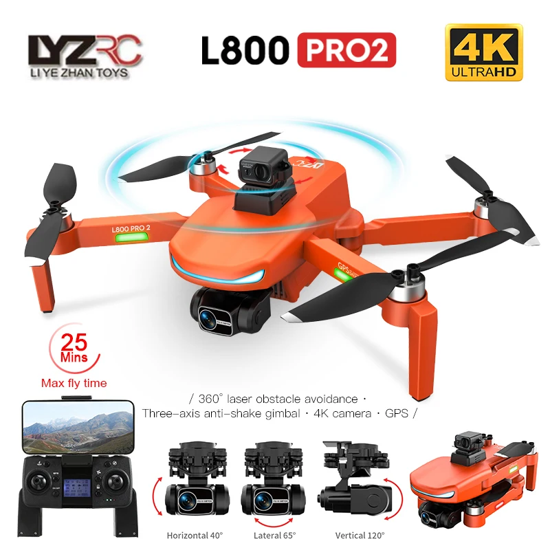 L800 Pro2 Drone, 4K HD Kamera ile 360 Engellerden Kaçınma 3 Eksenli Gimbal Sarsıntı Önleyici Profesyonel 5G GPS FPV WiFi RC Quadcopter Oyuncaklar