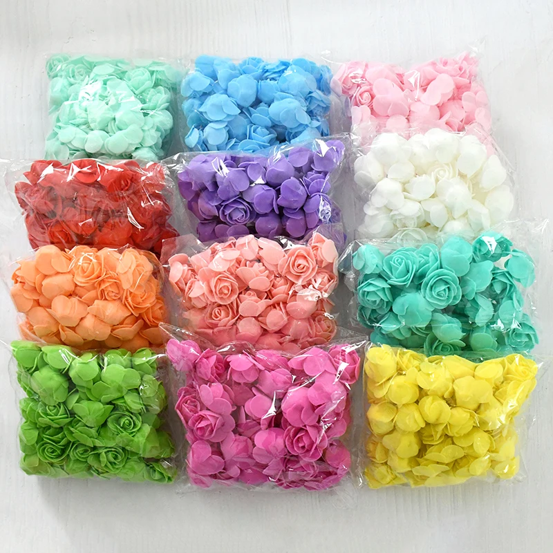 

400-150Pcs PE Foam Artificial Rose Flower 3.5cm Fake Flowers for DIY Bouquet Wreath Valentine's Day Gift Make Wedding Home Decor