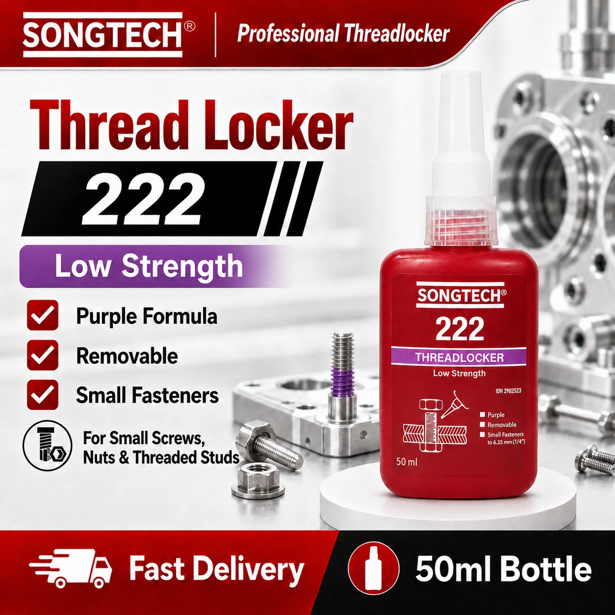 50ml SONGTECH 222 Threadlocker Low Strength Purple Thread Lock Adhesive Anti Loose Glue for Automotive Repair Bolts