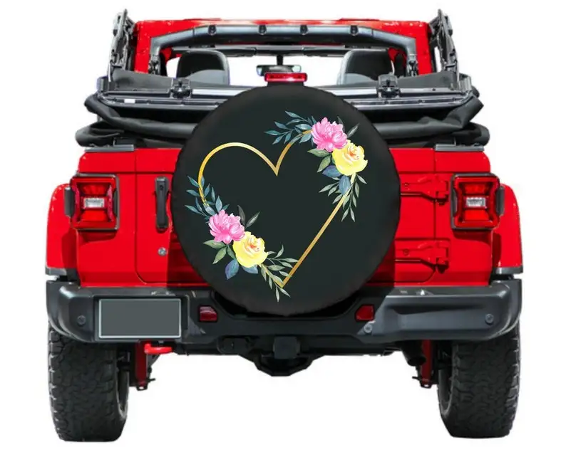 Spare Tire Cover Floral Heart Wreath, Backup camera hole option, Valentine's Car Tire Cover, Car girl gift idea, Heart wheel c