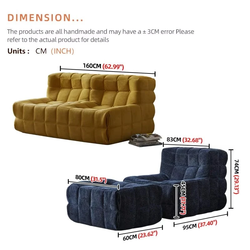 Compressed lazy combination sofa, sponge filled fabric interior, Nordic style living room apartment type convertible floor sofa