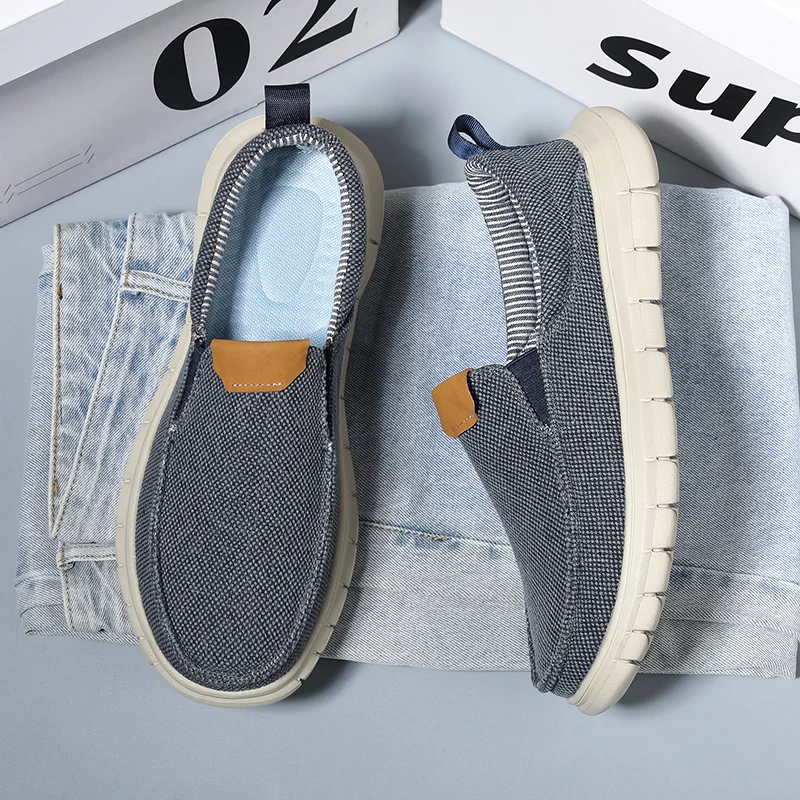 Classic men canvas flat shoes soft bottom casual shoes simple style daily wear shoes non slip walking shoes for outdoor activity
