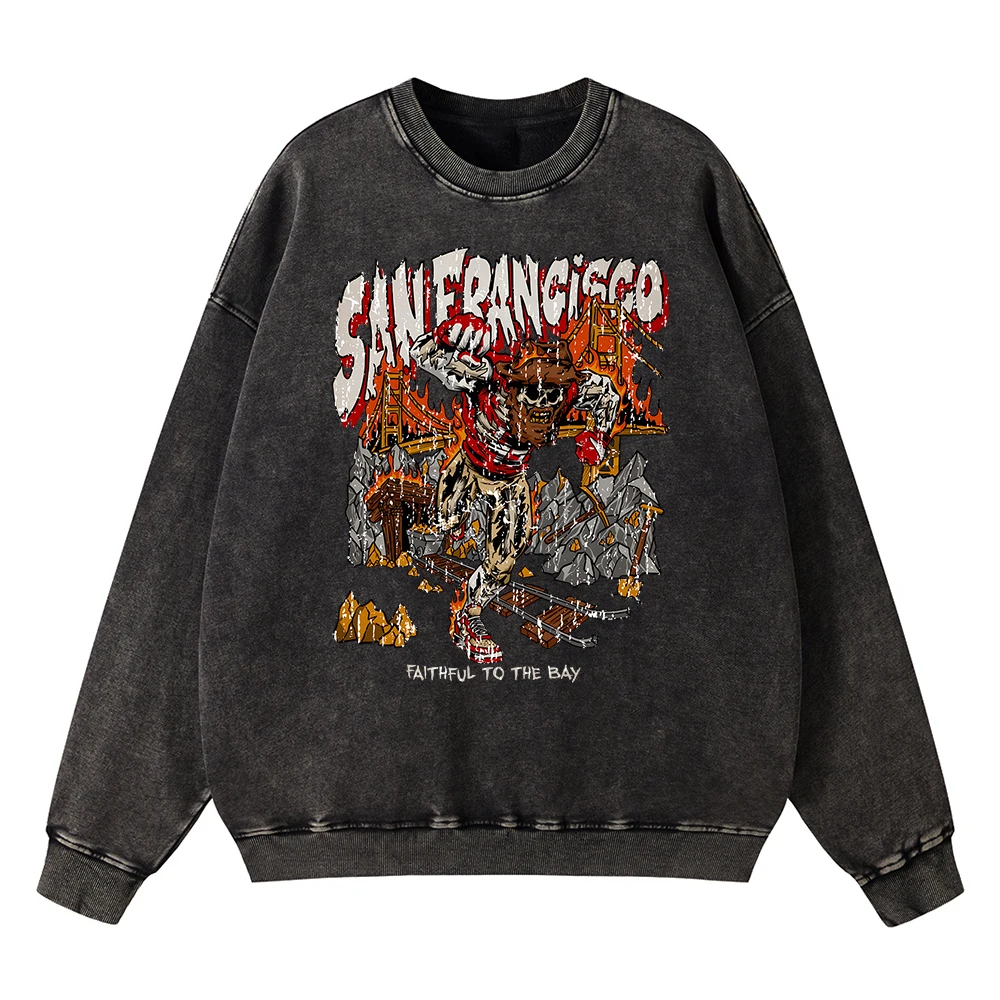 

Vintage Distressed Washing San Francisco Skeleton Miner Hoodie Men Pullovers Casual Hip Hop Sweatshirt Cotton Oversize Clothes