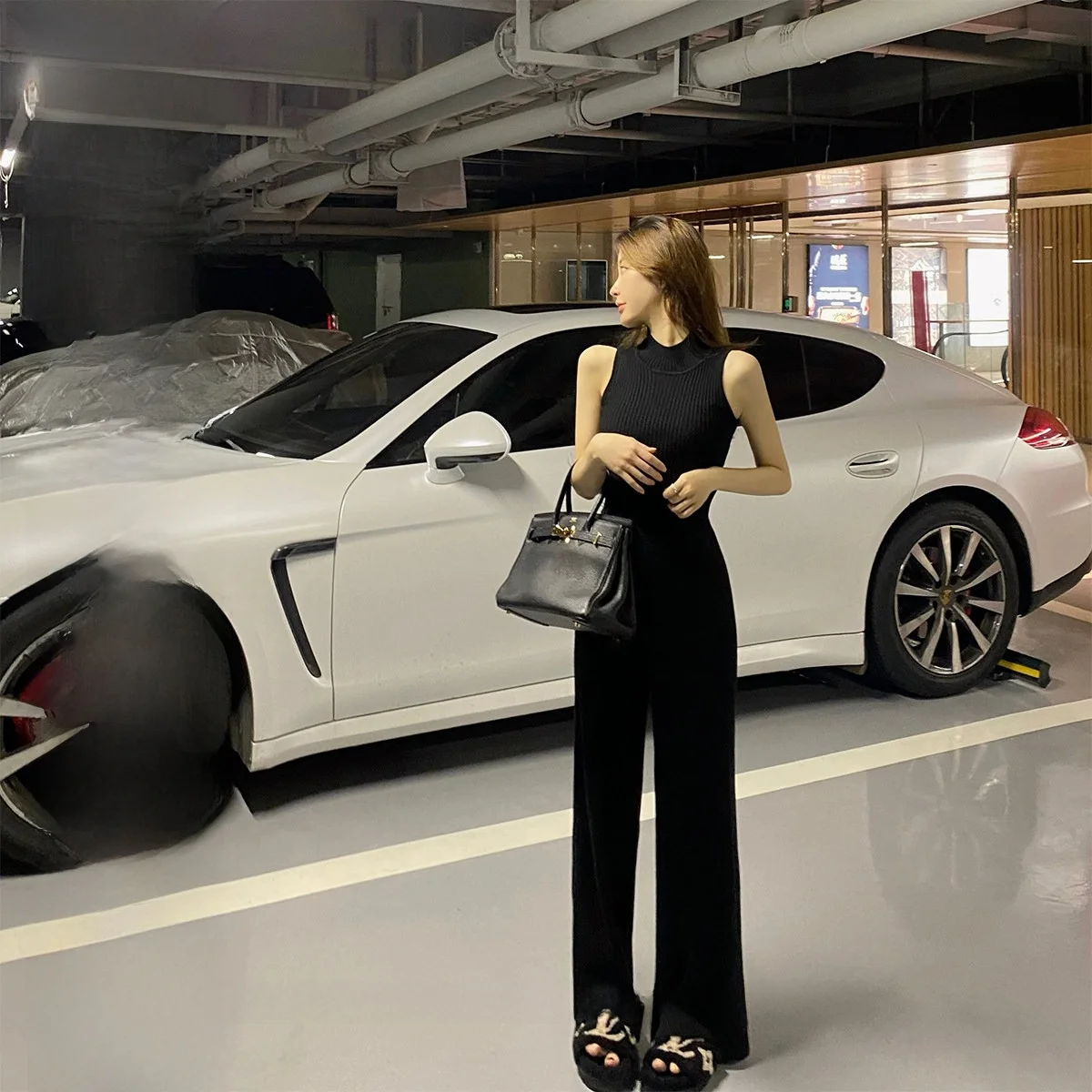 

CCZEE Knitted Wide Leg Pants Svel Sweater Set Loose Fit Faionable Autumn Collection Paper Thin Man Slimming Effect