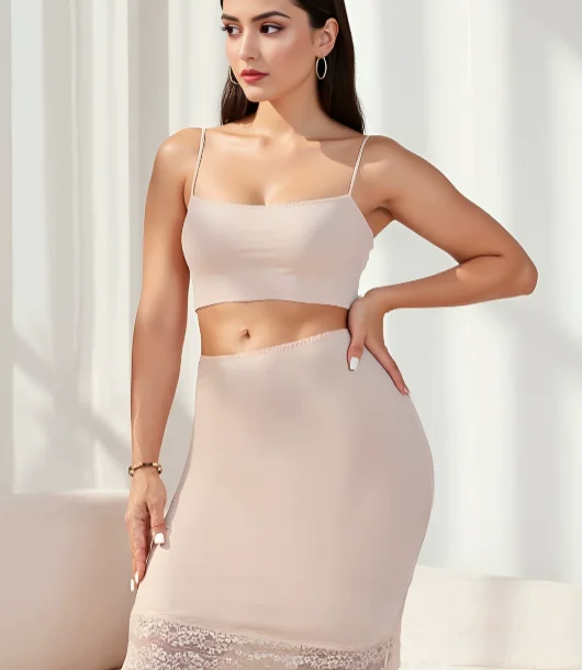 

Lace Flower Women Short Petticoat Anti-static A-line Safety Underskirt Slips Pure Color Prevention Security