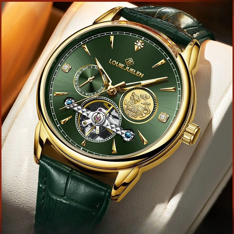 Stainless Steel New Emperor Green Tourbillon Luminous Waterproof Self-Wind Automatic Watch for Men