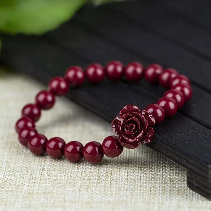 Natural Cinnabar Rose Bead Bracelet Purple Gold Sand Ladies Simple Joker Bracelet.