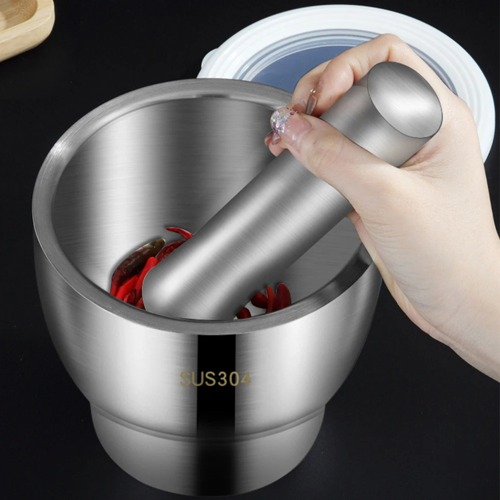 

Stainless Steel Garlic Masher Spice Rocker Grinding Bowl Pestle Set Mortar Grinder Large Small Kitchen Pharmacy