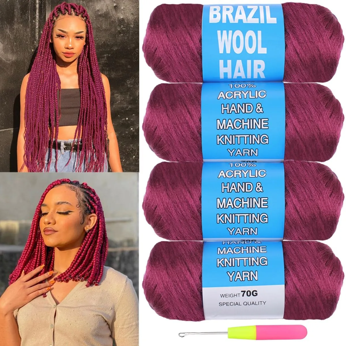 1 à 6 rouleaux de laine brésilienne noire, fil acrylique pour cheveux synthétiques africains, tresses jumbo, torsades, enveloppements, 70g/rouleau