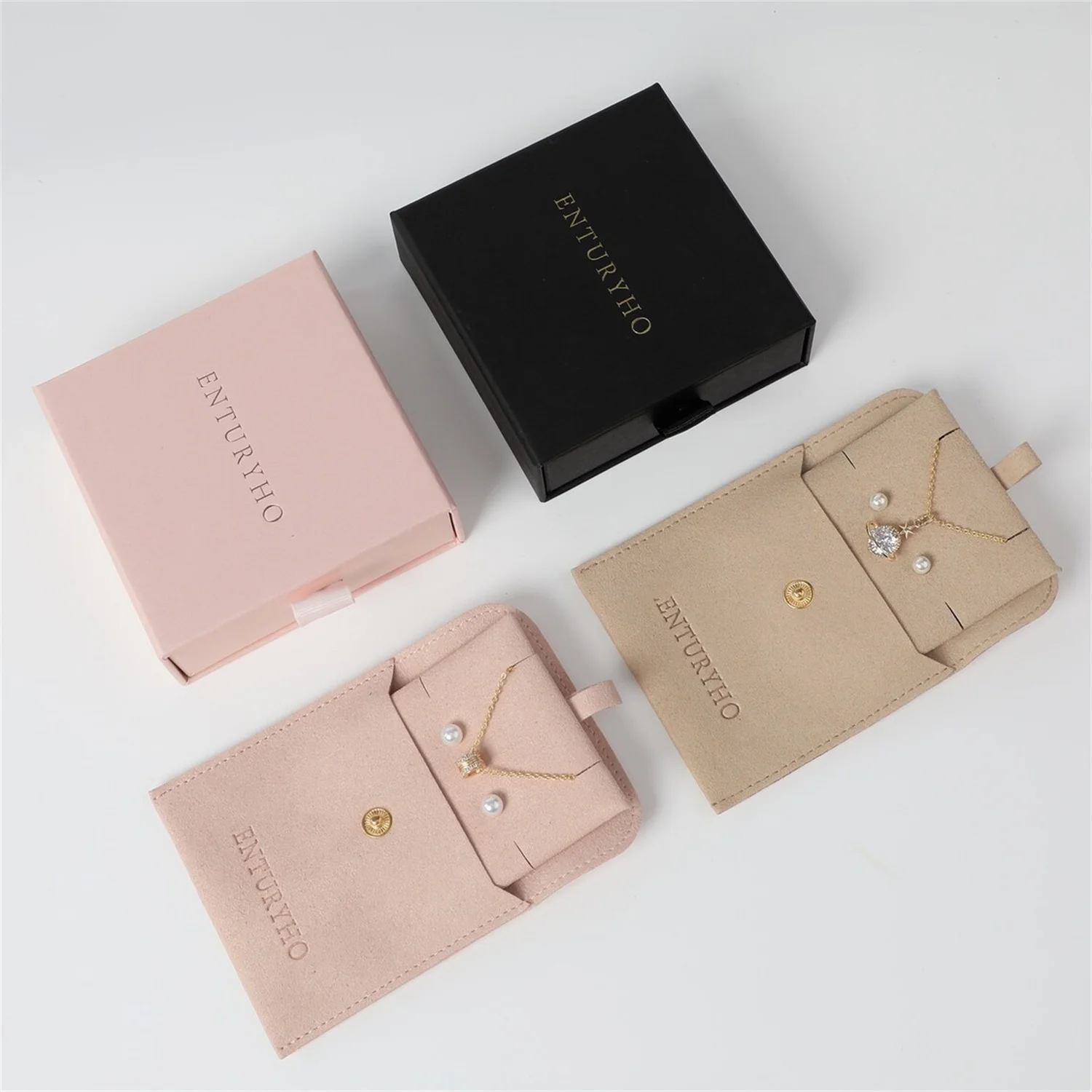 

50 Box9*9*3.2cm+Jewelry Bag8×8 with Necklace Clip Custom Jewelry Box with Bag Logo Jewelry Packaging Box Bulk Drawer Box