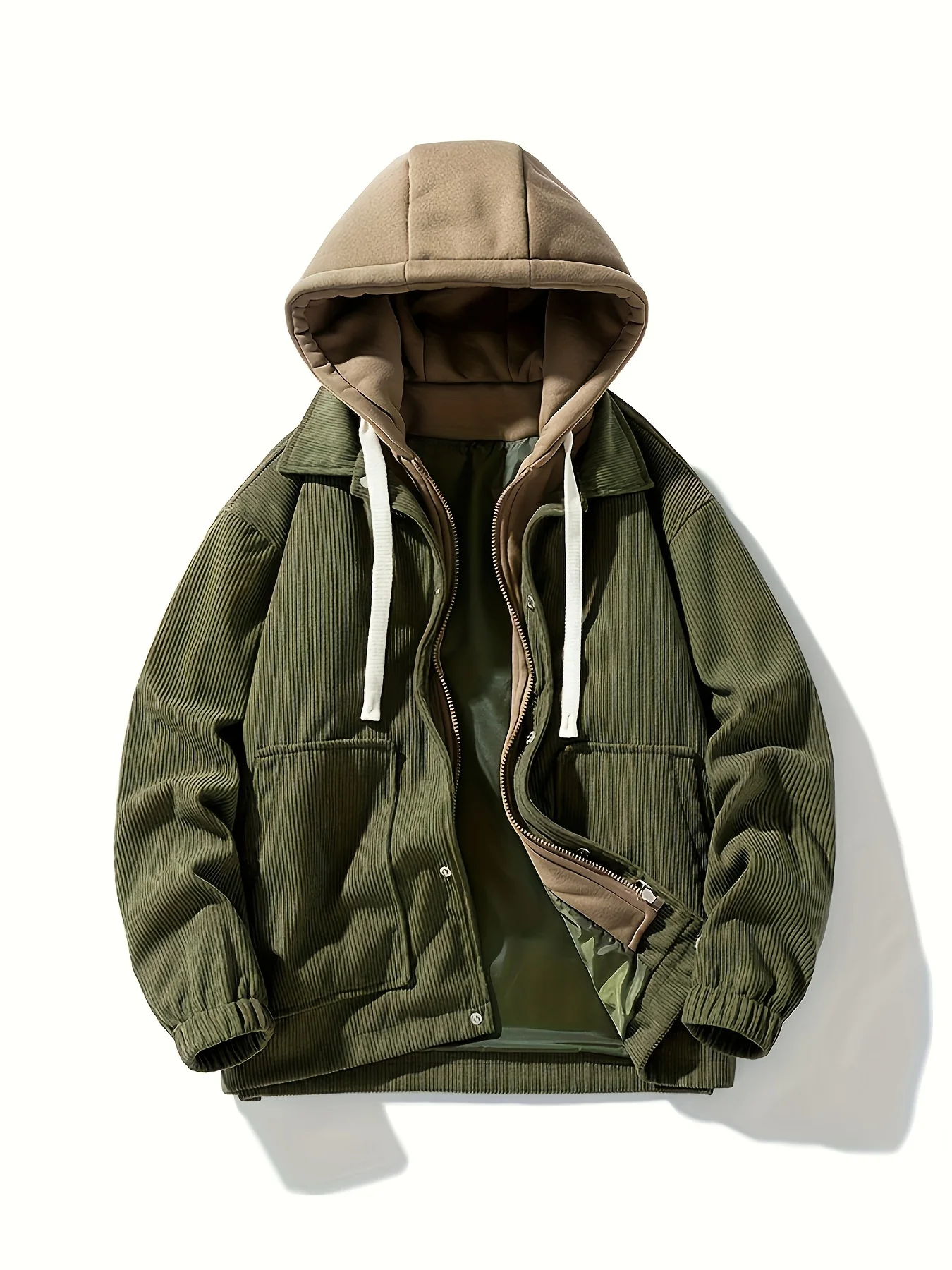 

Мужская модная куртка с капюшоном и длинными рукавами с цветными блоками, дышащий вельвет, пальто на молнии с карманом, весенне-осенний стиль