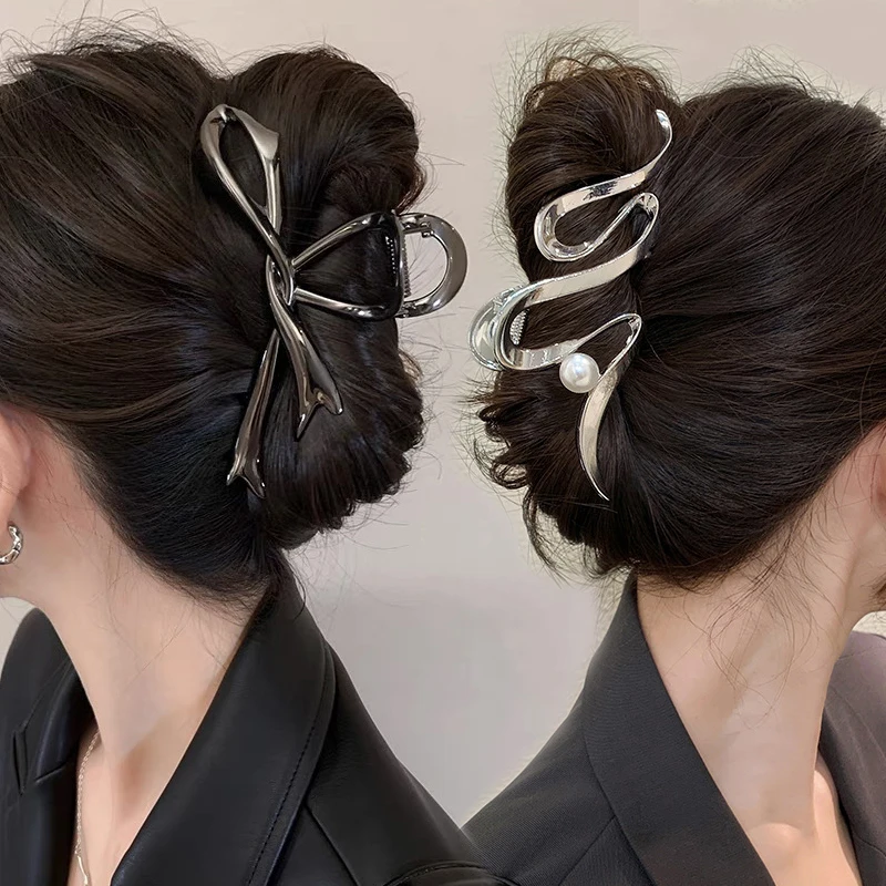 

Металлическая заколка для волос, модные заколки, корейские геометрические черные заколки с бантом, коготь для волос для женщин, толстые тонкие аксессуары, зажим для ванны