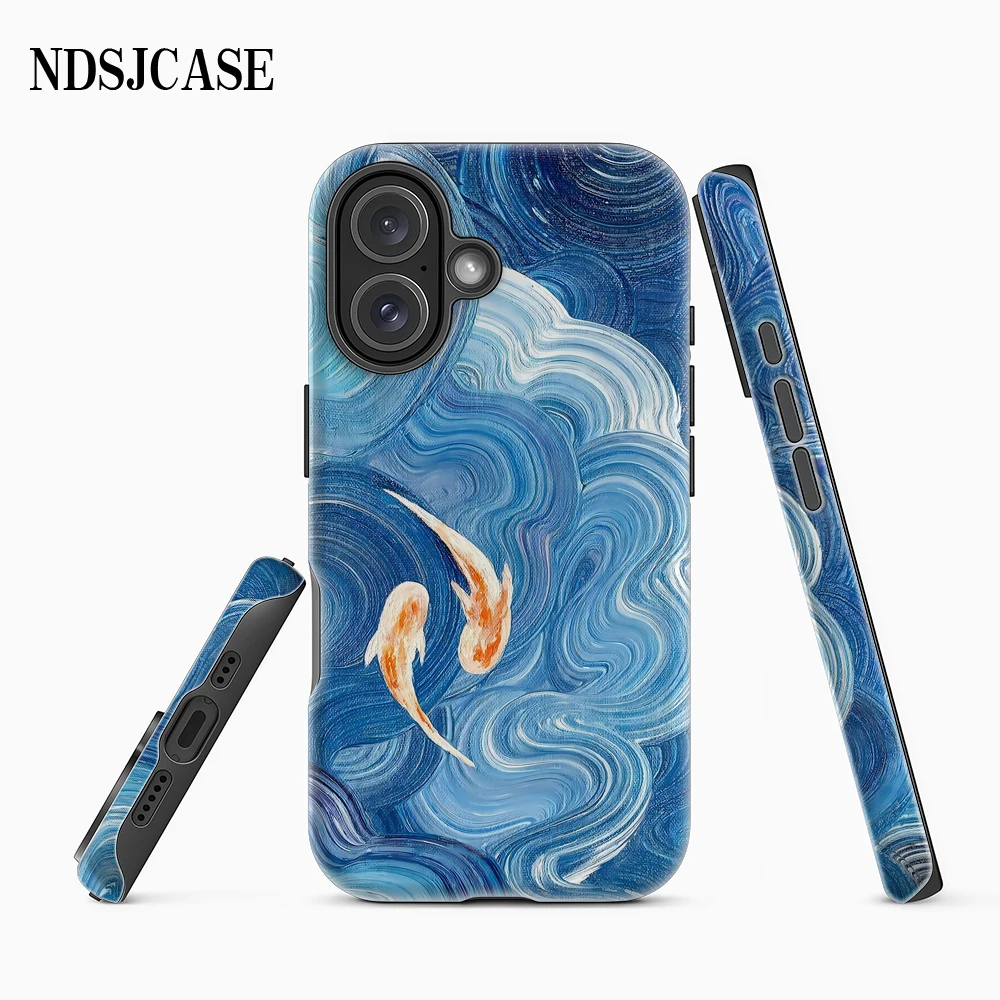 Coque de téléphone Koi in Waves, étui arrière de luxe Double couche pour iPhone 17 16 15 14 13 12 11 X XS XR XSMAX 7 8 Air Pro Max Plus