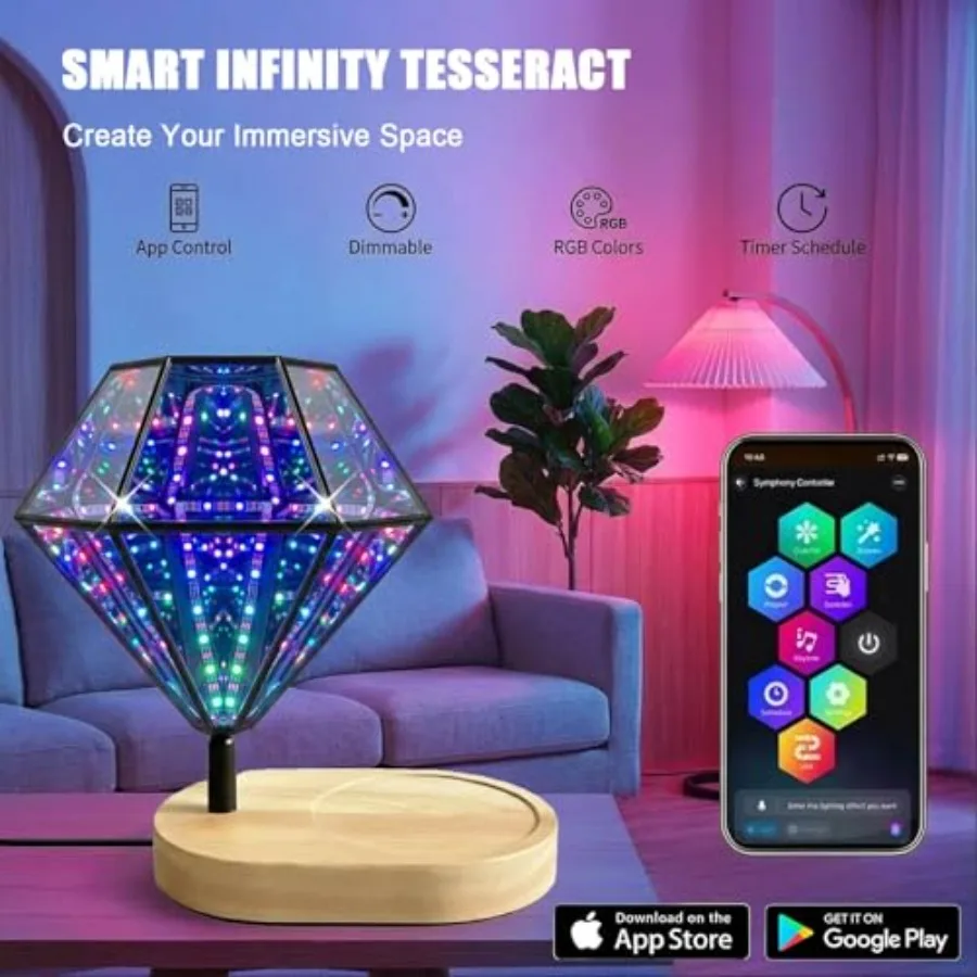Infinity Mirror Light Infinite Diamond Color Art Lamp for Gaming Room Decor 3D Cool Cube RGBW Smart Color Changing Night Lighti