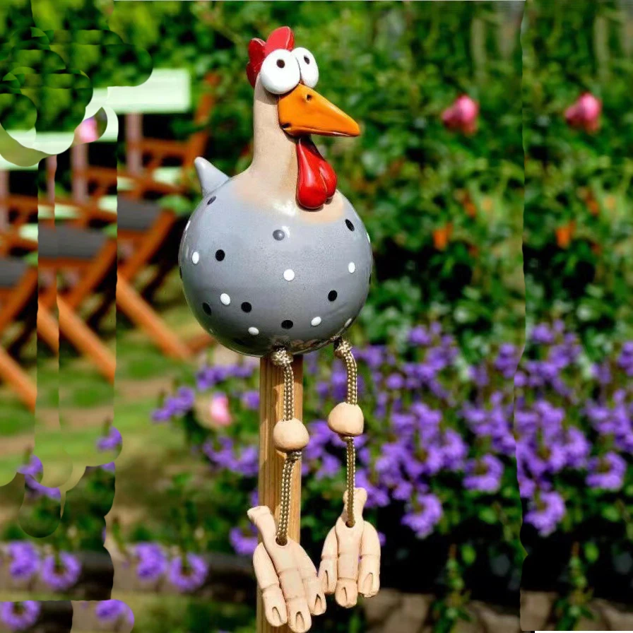 تمثال دجاج من الراتنج ذو عيون كبيرة - ديكور حديقة غريب الأطوار، زخرفة نحت الفناء