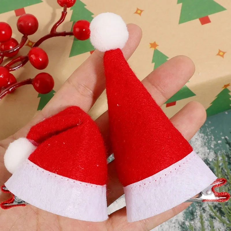 Little Christmas Hat Hairpin Lovely Mini Santa Claus Cap Hairclip Long Triangle Hat Metal Hair Clip Festival Barrettes