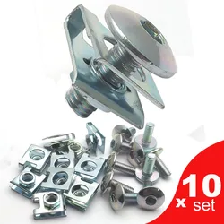 Confezione da 10 Set M6 Sliver Moto Scooter ATV Ciclomotore Vite di copertura in plastica Bullone e clip tipo U con dado 6mm M6X16 12 20 25 mm