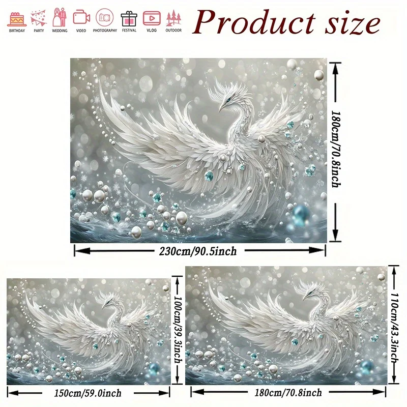 White Phoenix Tapestry Mythical Bird Crystal Wings Fantasy Art Wall Hanging Home Decor Free Hooks Included Elevate Your Space