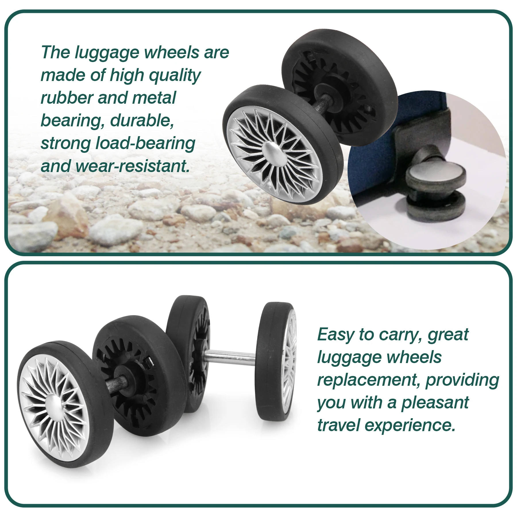 8pcs Silver Luggage Wheel Replacement with Screw Travel Suitcase Wheel Replacement Suitcase Parts 55mm Axles Caster Repair Kit