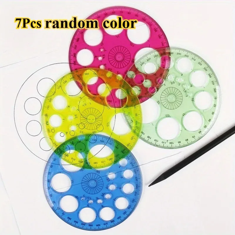 7Pcs random color of 360-Degree Full-Circle Protractors, Geometric Drawing Tool, Large Transparent Circle Protractor, Quick Circ