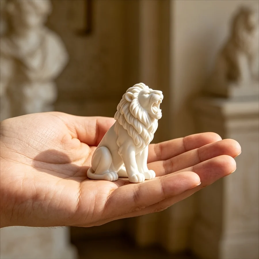 Roaring Lion Statue Mini Lion Figurine 3D Printed Vintage Sitting Lion Home Office Desktop Decor Animal Sculpture Ornament Gifts