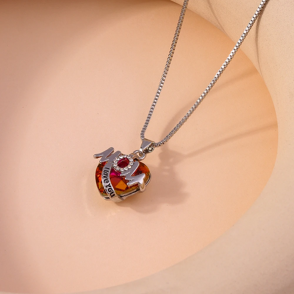 Aihua Exquisite Koreanische Kristall-Halskette „Mama, ich liebe dich“ für Frauen, Muttertagsgeschenk, Schmuckgeschenk – Detail 6