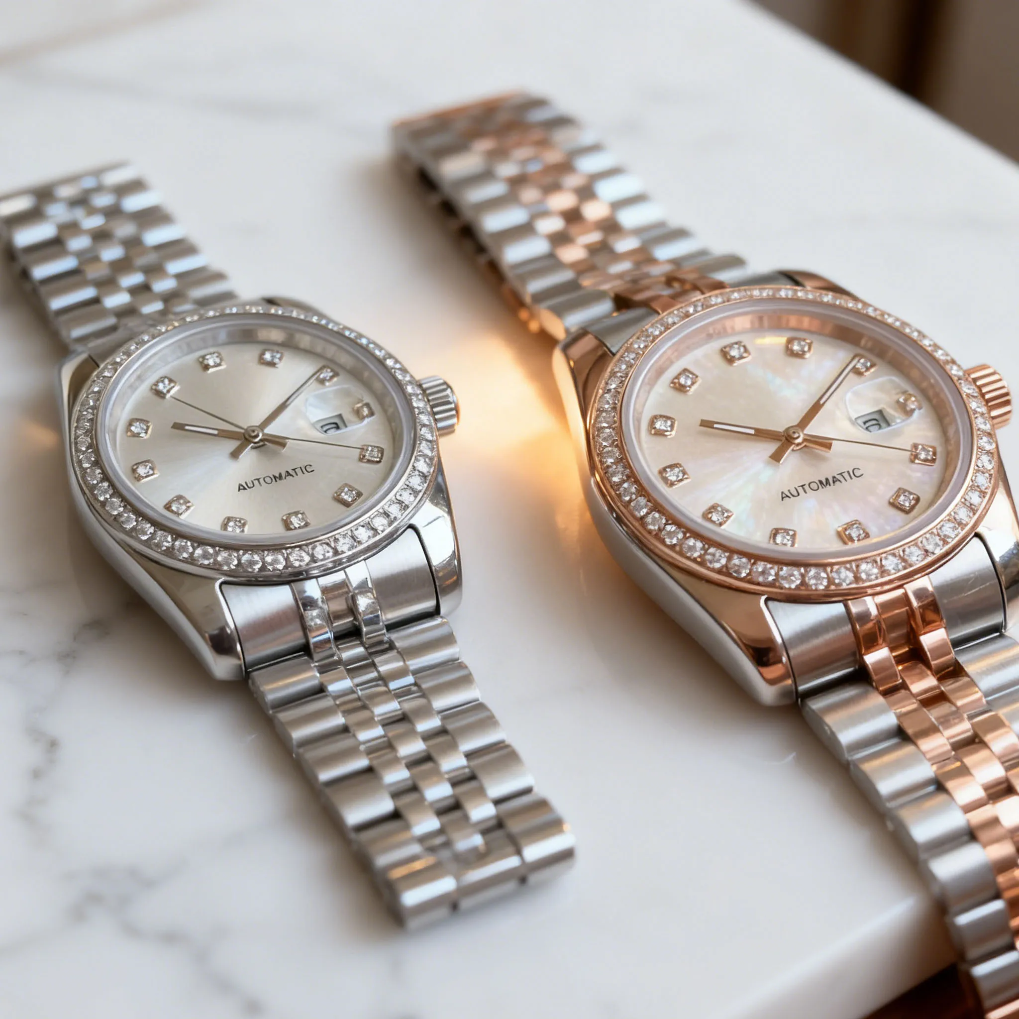 Shining Diamond Two Tone 31mm Ladies' Watch NH05 Automatic Movement 10ATM Sapphire Glass Sunburst Sterile Dial Stainless Steel
