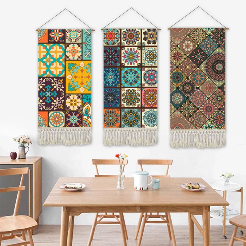 ديكور معلق على الحائط بوهيمي - نسيج من القماش العرقي لغرفة المعيشة وغرفة النوم وBnB وخلفية ديكور الغرفة الجمالية #4