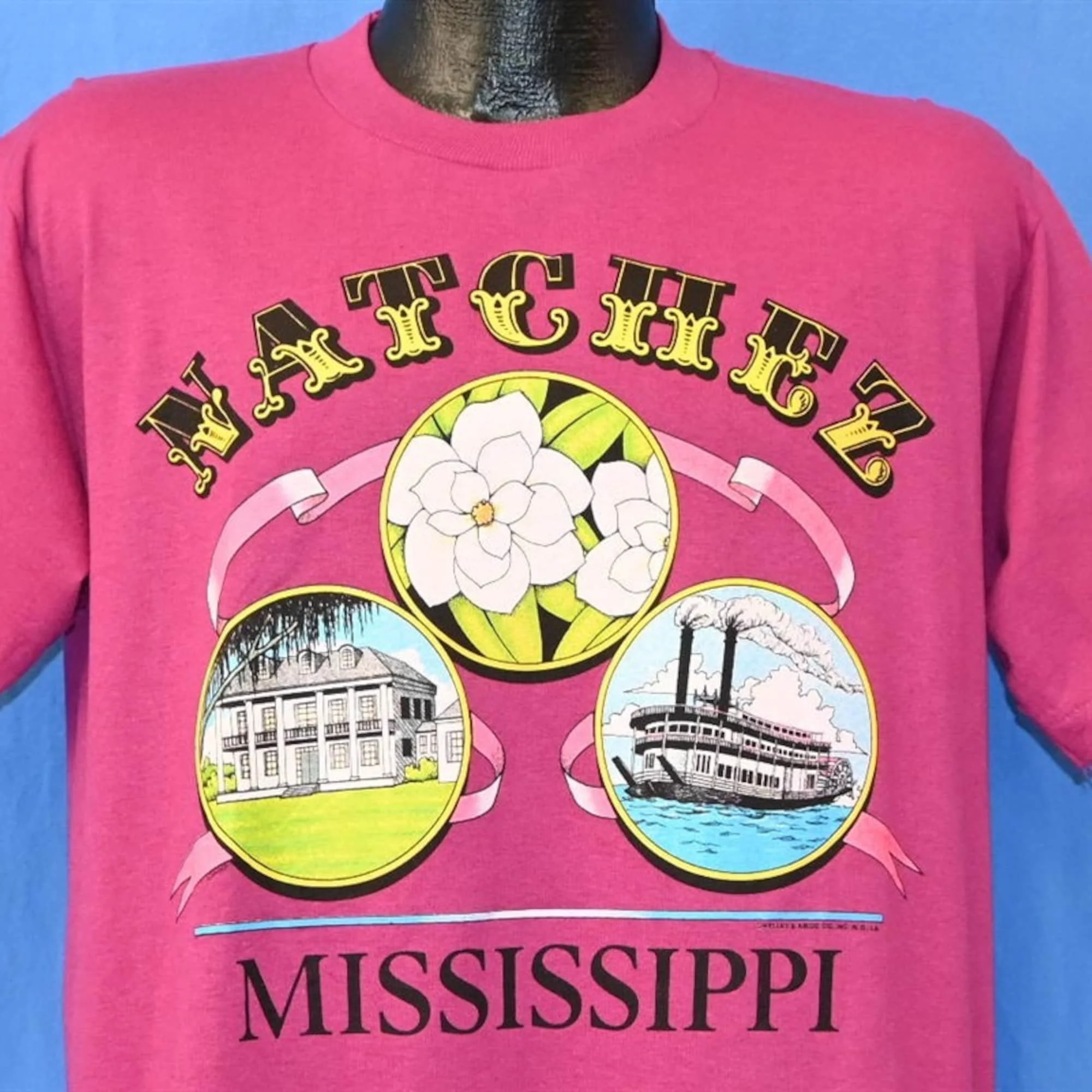 90s Natchez Mississippi Steamboat Magnolia Stanton Hall Tourist Souvenir t shirt Large