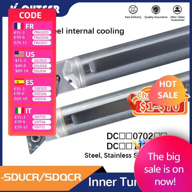 Internal Cooling Tungsten Steel Cutter Bar C10K/12M/16Q-SDUCR/SDQCR Internal Hole Turning Tool DCMT Carbide Blade Lathe Tool Set