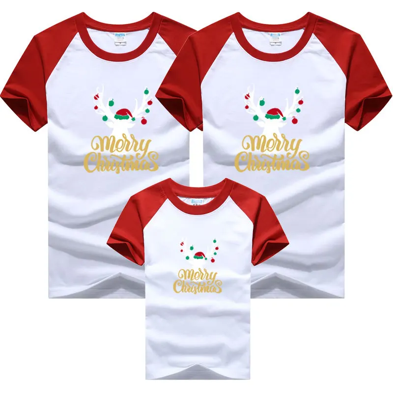 Cute Deer Family Matching T-shirts Christmas Mom Dad Son and Dad Tees Kids Couple Clothes