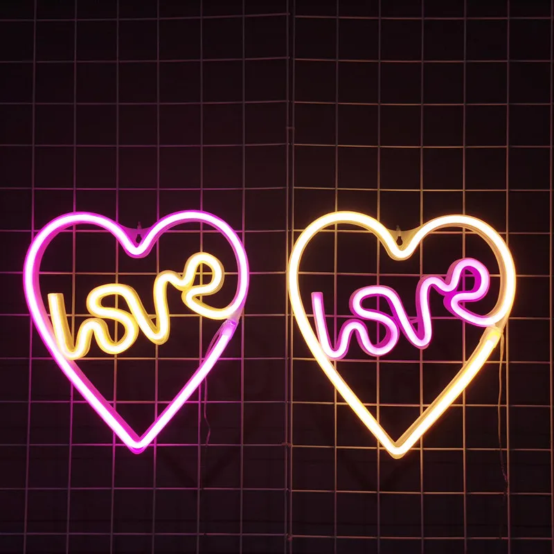 

LED Heart Love Neon Sign Lights For Bedroom Wall Battery USB Night Lamp Atmosphere Birthday Gifts Wedding Home Party Room Decor