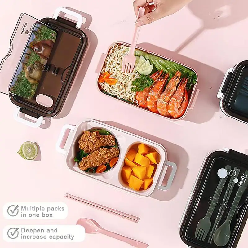 Start Season Double-Layer Microwave Oven Lunch Box, Including Soup Bowl, Knife, Fork and Spoon, School Lunch Box