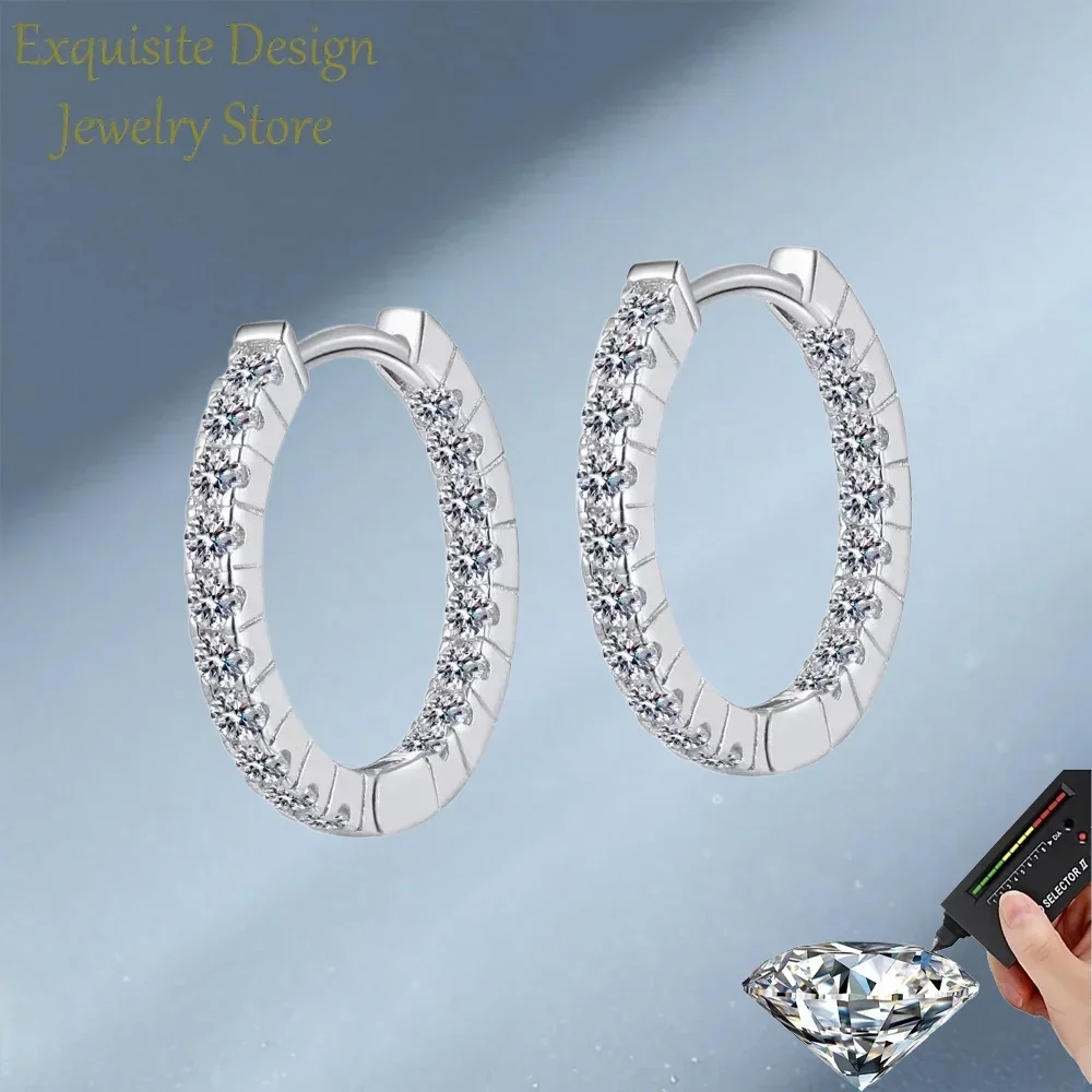 Exquisite Store PT950 Platinum Total 1.8CT Moissanite Hoop Earrings for Women, Female Diamond Earring Designer Wedding Jewelry