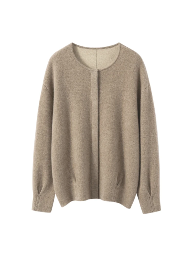 

Толстый однотонный женский вязаный кардиган из 100% кашемира, свитер на осень-зиму с круглым вырезом, мягкая теплая удобная одежда, топы, роскошный стиль