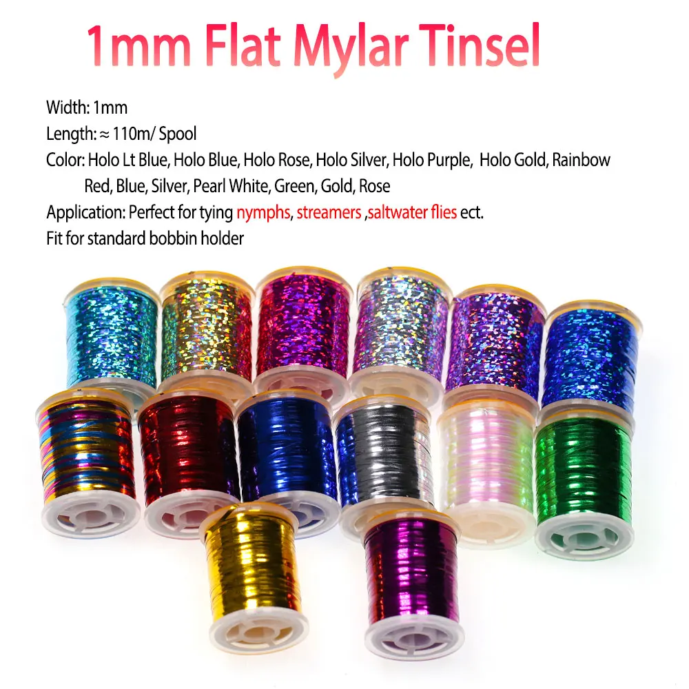 Vampfly 1mm Fly Tying Flat Mylar Tinsel Flash Tape Holographic Tinsel For Fishing Flies Flashback Nymphs Saltwater Streamer Fly