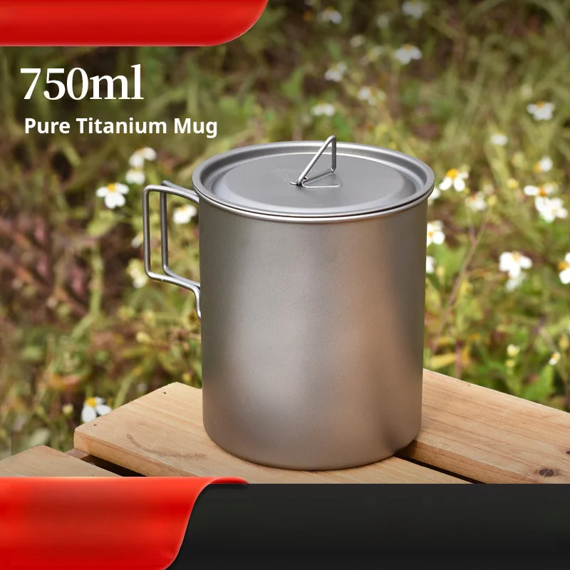 

Ultralight ins Titanium Cup Mug Outdoor Water Cup Picnic Water Mug Tableware with Foldable Handle