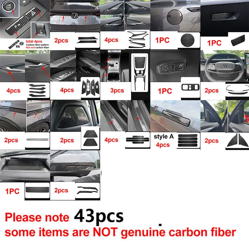 43Pcs Carbon Fiber Pattern Anti-Scratch Interior Vinyl Stickers for Changan Eado Plus Lamore A05 2025-2026 Console Trim
