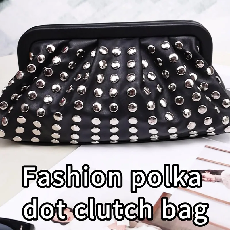 Fashion Women's Punk Stud Handbags Soft PU Leather Dumpling Clutch Luxury Envelope Bag Designer Shoulder Handbag Evening Bag